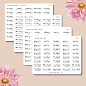 Weekly, Monthly, Quarterly Review Planner Stickers Sampler and Individual Sheets