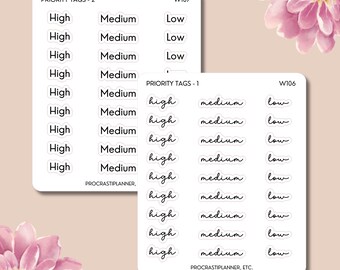 Priority Planner Stickers: High, Medium, Low - Script & Typewriter