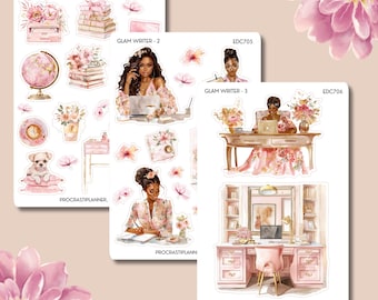 Naklejki Glam Writer Planner | Eleganckie naklejki do pisania dla autorów, powieściopisarzy i miłośników książek | Luksusowe naklejki do planowania pisania