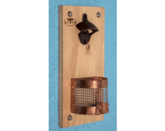 BareTops - Golden Wall Mounted Bottle Opener with Copper & Stainless Steel Magnetic Catch