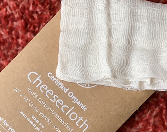 Cheesecloth • Certified Organic Cotton • Premium GOTS • Natural-Unbleached • Grade 10 • 36"X72" (2 sq. yards) • Hem & Tassel