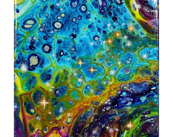 銀河の絵画。抽象画。流体アート レインボー アクリル。宇宙の絵画
