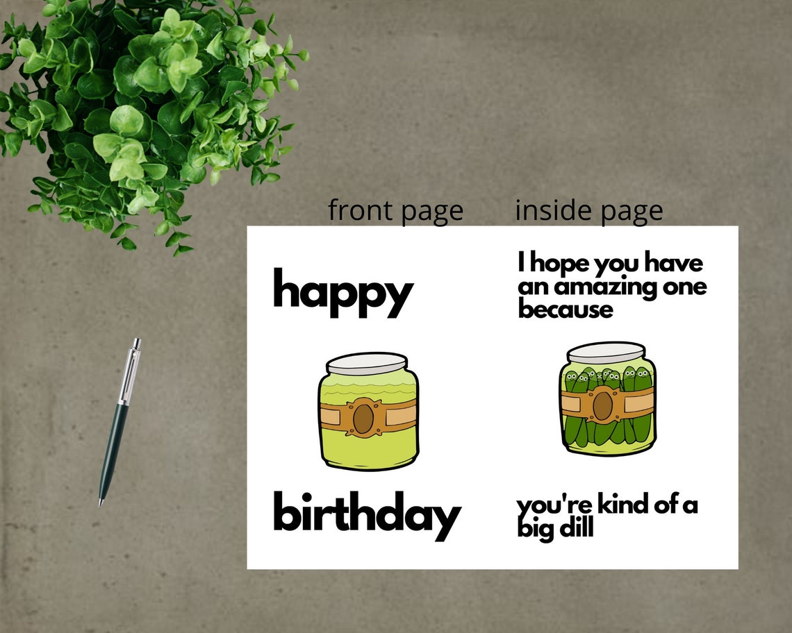 Pickle Birthday Card Kind of a Big Dill Pickle Card Dill Etsy