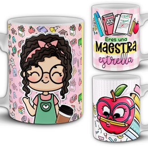 20 Teacher Designs for 11oz Mugs. Editable Sublimation Templates in Spanish. Teacher, Educator, Pedagogue. PSD PNG. Includes Mockups.