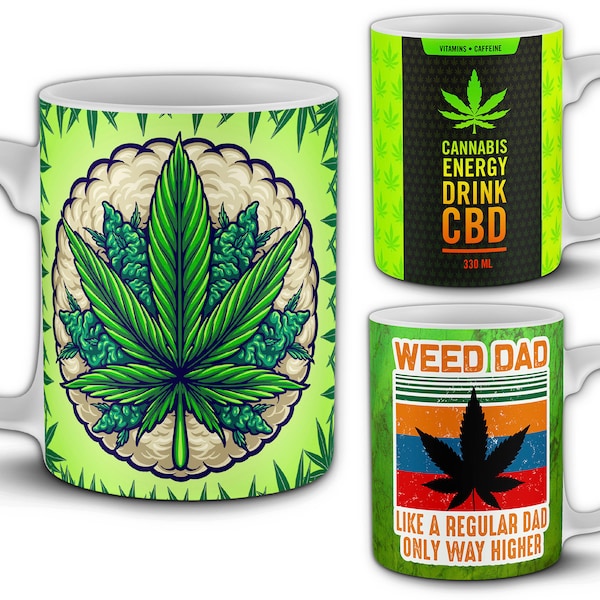 40+ Cannabis Culture Mug Design Bundle. Weed, MJ, 420 PNG Sublimation Designs Pack. 11oz Mug Wraps. Preview Mockups Included. Digital Files.