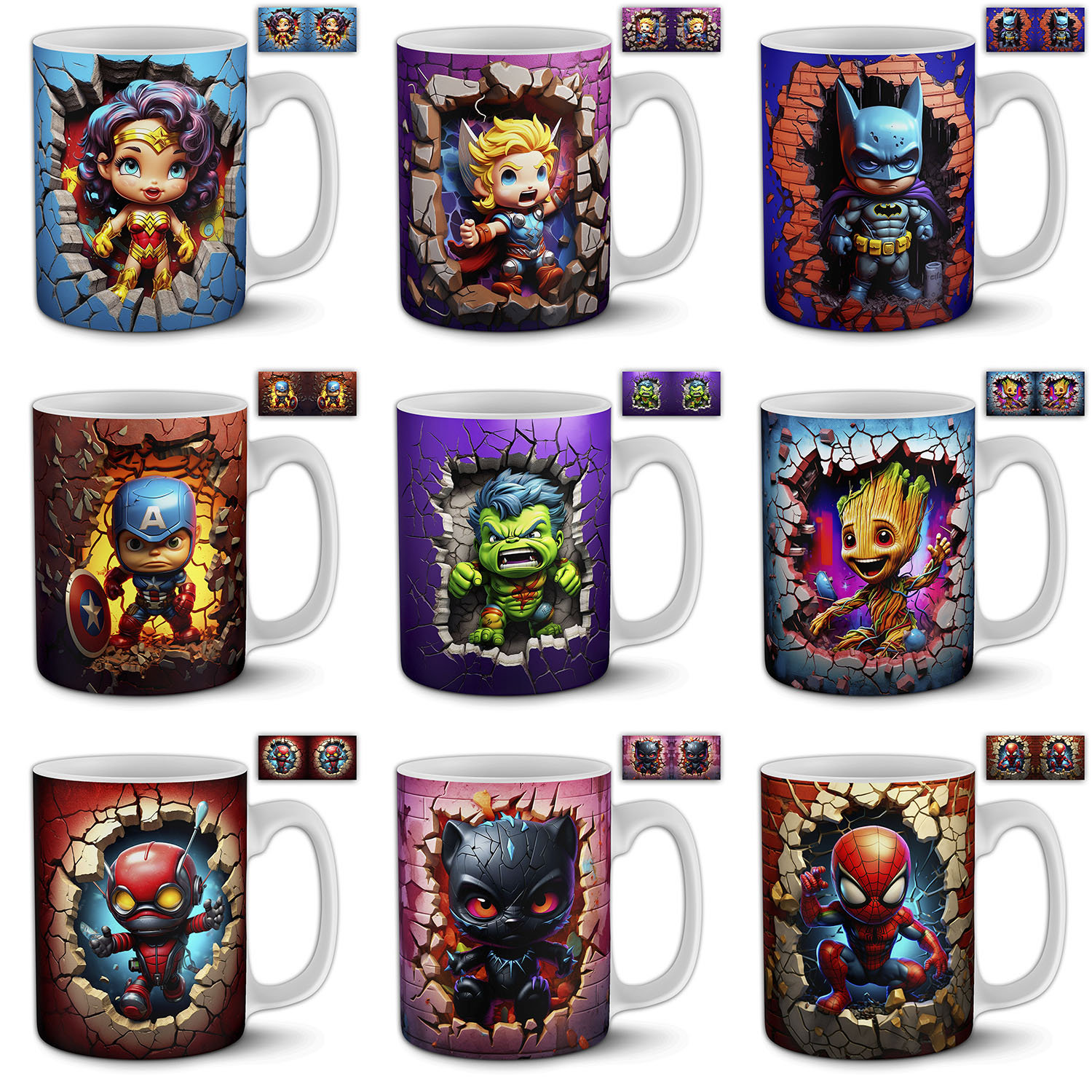40 Baby Superhero Broken Wall Mug Design Bundle. 11oz Mug Sublimation