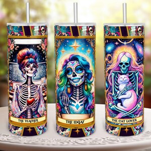 68 Designs mit sarkastischen Tarotkarten im 20-oz-Becherformat. Lustige Skelett-PNG-Sublimations-Wraps. Trendiger Humor für Erwachsene, cool, farbenfroh, fluchend, hexenhaft
