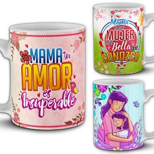 20 Mother's Day Spanish Text 11oz Mug Designs. PNG Sublimation Wraps. Mom quotes, Mother Appreciation, Cute Mama Cartoon. Mockups Included.
