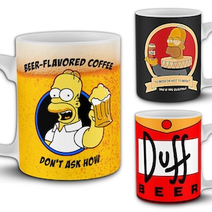 Funny Homer Simpson Beer 11oz Mug Designs. 7 PNG Sublimation Wraps Bundle. Hilarious Sayings, Duff Man, Barney. For Simpsons & Beer lovers