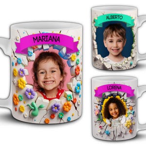 3D-Fotorahmen-Becherdesigns mit 312 ml Inhalt. 6 anpassbare Sublimationsfolien. Vorlagen für „Broken Wall Floral“ für Jungen und Mädchen. PSD- und PNG-Formate.