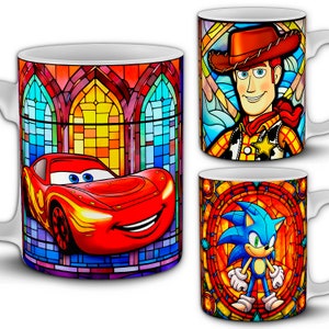 100+ Cartoon 11oz Mug Design Bundle. Colourful Stained Glass Style PNG Sublimation Design Pack. Mug Wraps. Includes Previews.
