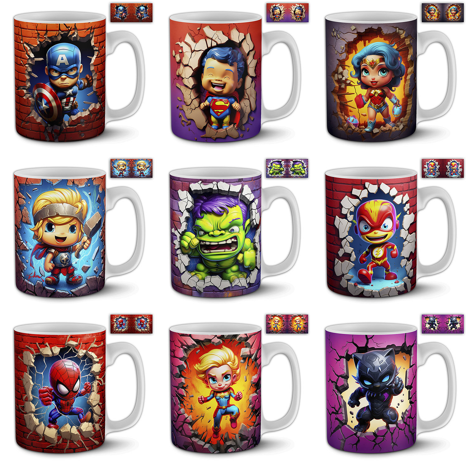 40 Baby Superhero Broken Wall Mug Design Bundle. 11oz Mug Sublimation