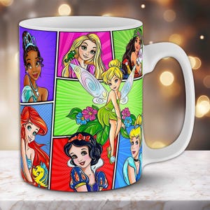 Princess Mug Designs - Cartoon Collage 11oz & 15oz Wraps - Rapunzel, Ariel, Moana Sublimation PNG - Snow White, Cinderella, Tinkerbell Svg