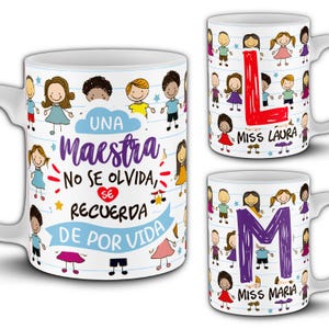 Diseños Profesora Letras Para Tazas 11oz. Plantilla Nombre Editable Sublimación Español. Educadora Infantil Personalizable. Incluye Mockups.