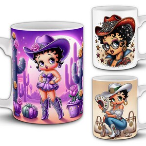 Betty Boop Cowgirl Mug Designs - 12 Cartoon Western 11oz Wraps - Rodeo Betty Boop Country Sublimation Bundle - Southern Desert Ranch Betty