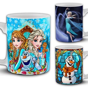 Frozen Mug Designs - Elsa & Anna 11oz Sublimation Bundle - 27 Princess PNG Wraps - Winter Snow Olaf Art - Cottagecore POD Ready Templates