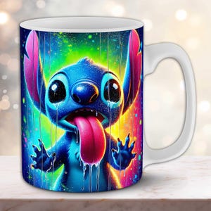 Stitch Window Lick Mug Design - Cute Cartoon Sublimation PNG - Funny Stitch 11oz & 15oz Wraps - Unique Quirky Cartoon Stitch Lover Gift