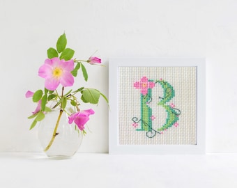 Letter B monogram cross stitch alphabet pattern Counted cross stitch design PDF pattern by CROSS & STITCH