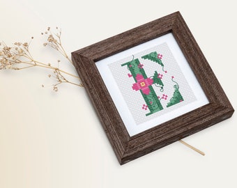 Monogram pattern floral letter E cross stitch alphabet, Counted cross stitch pattern PDF by CROSS & STITCH