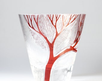 Toshiyasu NAKAMURA's cut glass, "Tree and the Sun, -red-"