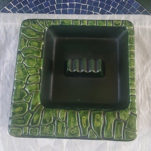 Vintage LARGE Green Ashtray 8 Inch Square Mid Century  Handmade in Israel