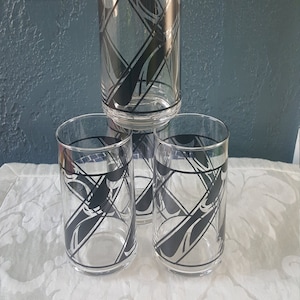 Vintage LIBBEY Black Geometric Design Glasses/Tumblers 1950s Mid Century Decor Excellent Condition