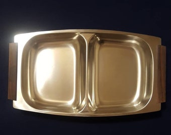 Vintage STAINLESS STEEL Divided Vegetable  Dish Mid Century Decor 1970s