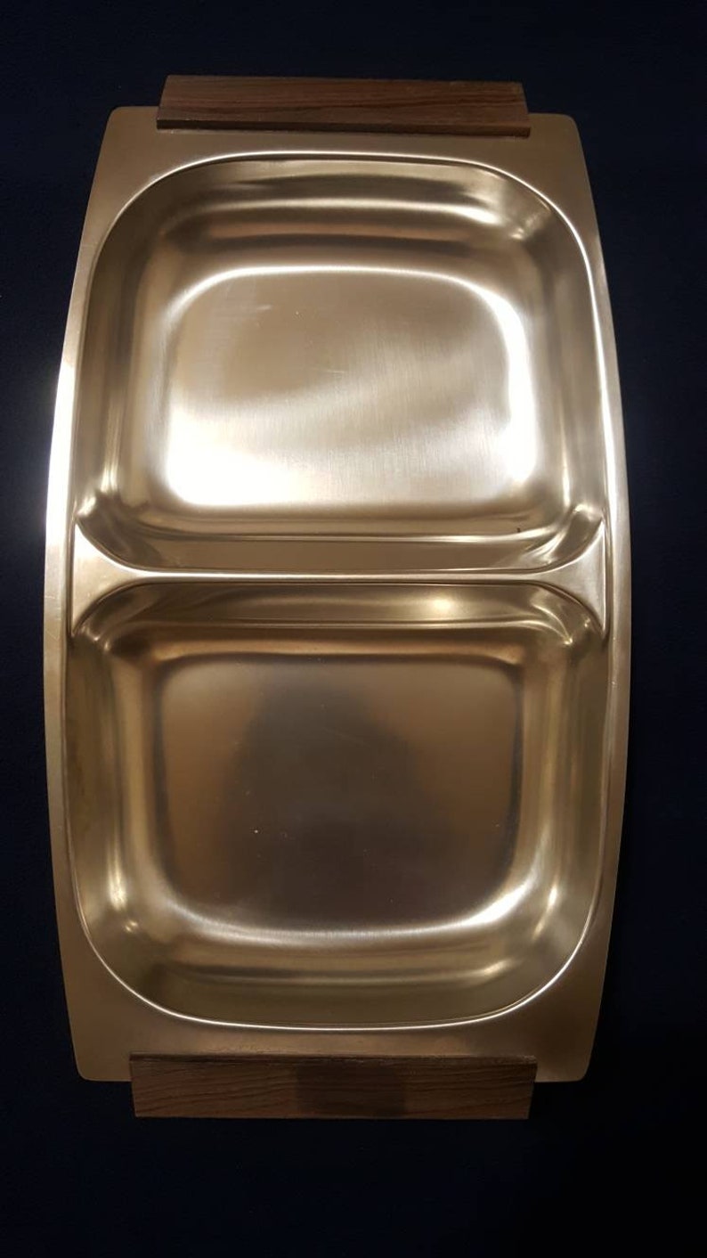 Vintage STAINLESS STEEL Divided Vegetable Dish Mid Century Decor 1970s image 2
