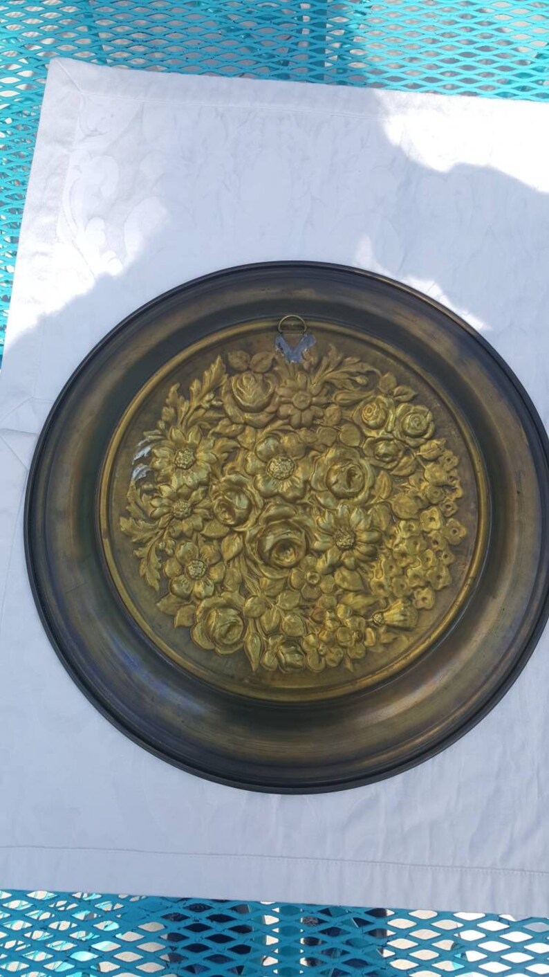 Vintage Large Brass Tray Wall Hanging Etsy