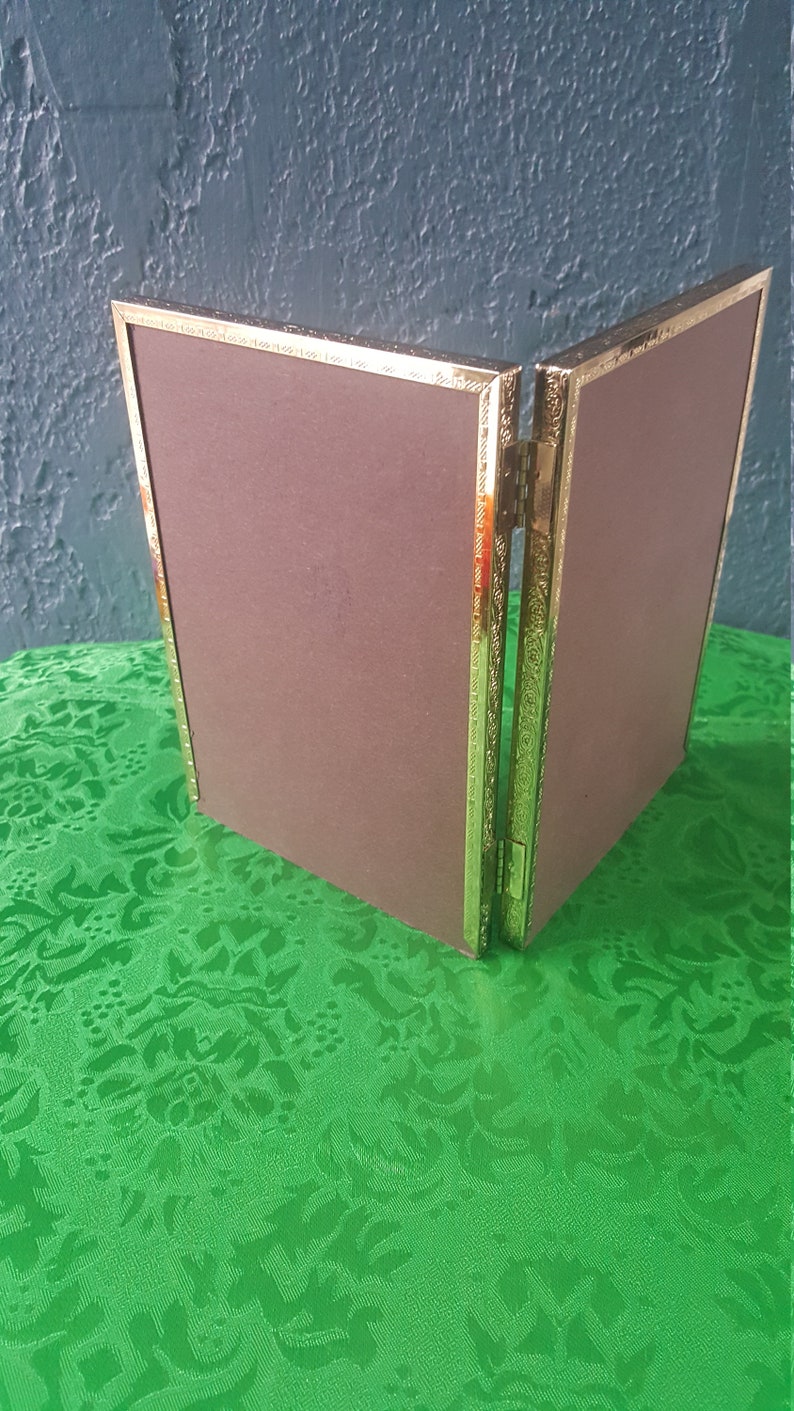 Vintage 5x7 Gold Brass HINGED PicturePHOTO Frame Bi-Fold Frame Tabletop Frame Wedding Frame