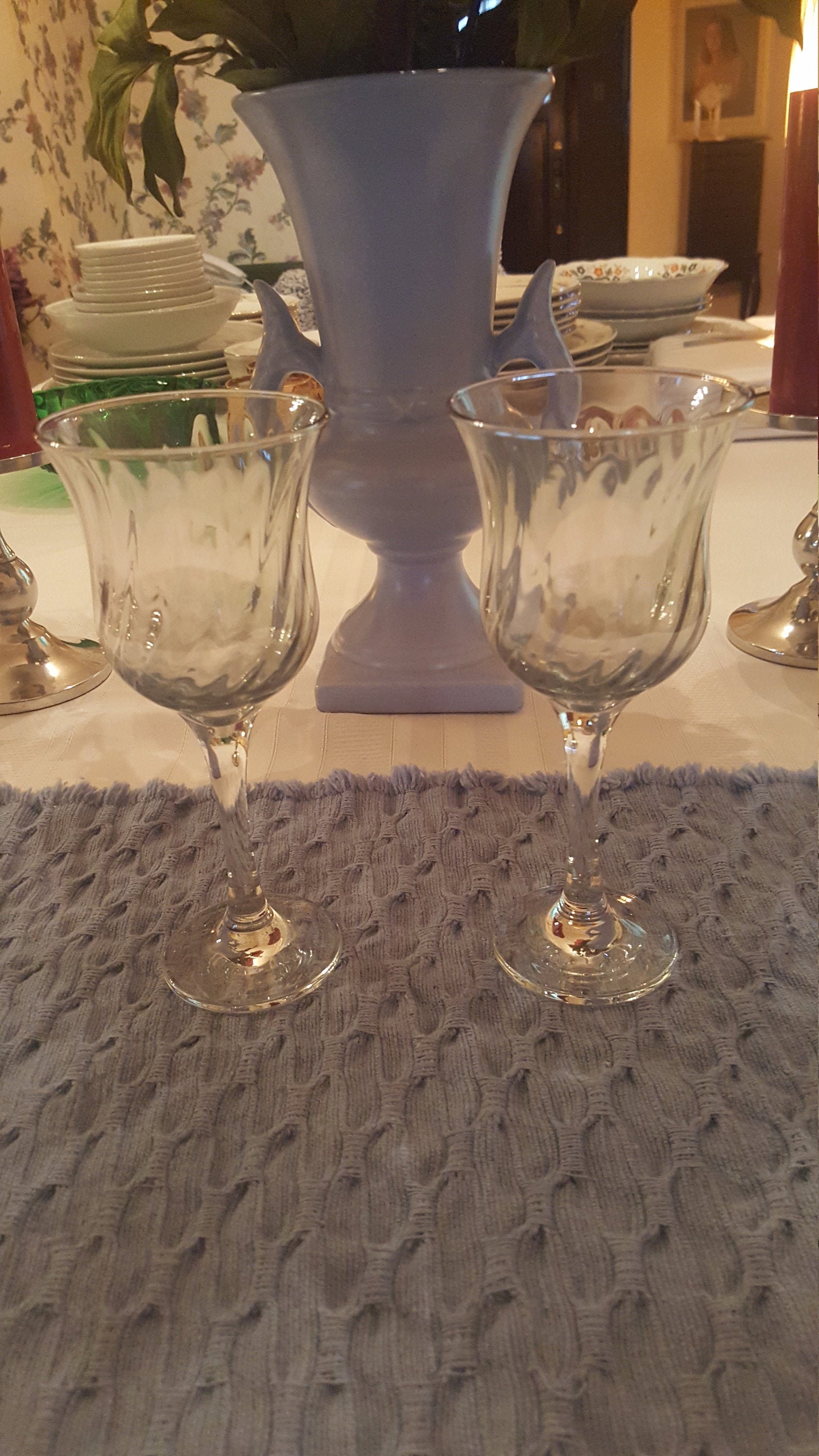 Lovely SET of 2 Light Blue Swirl Wine Glasses Mid Century - Etsy