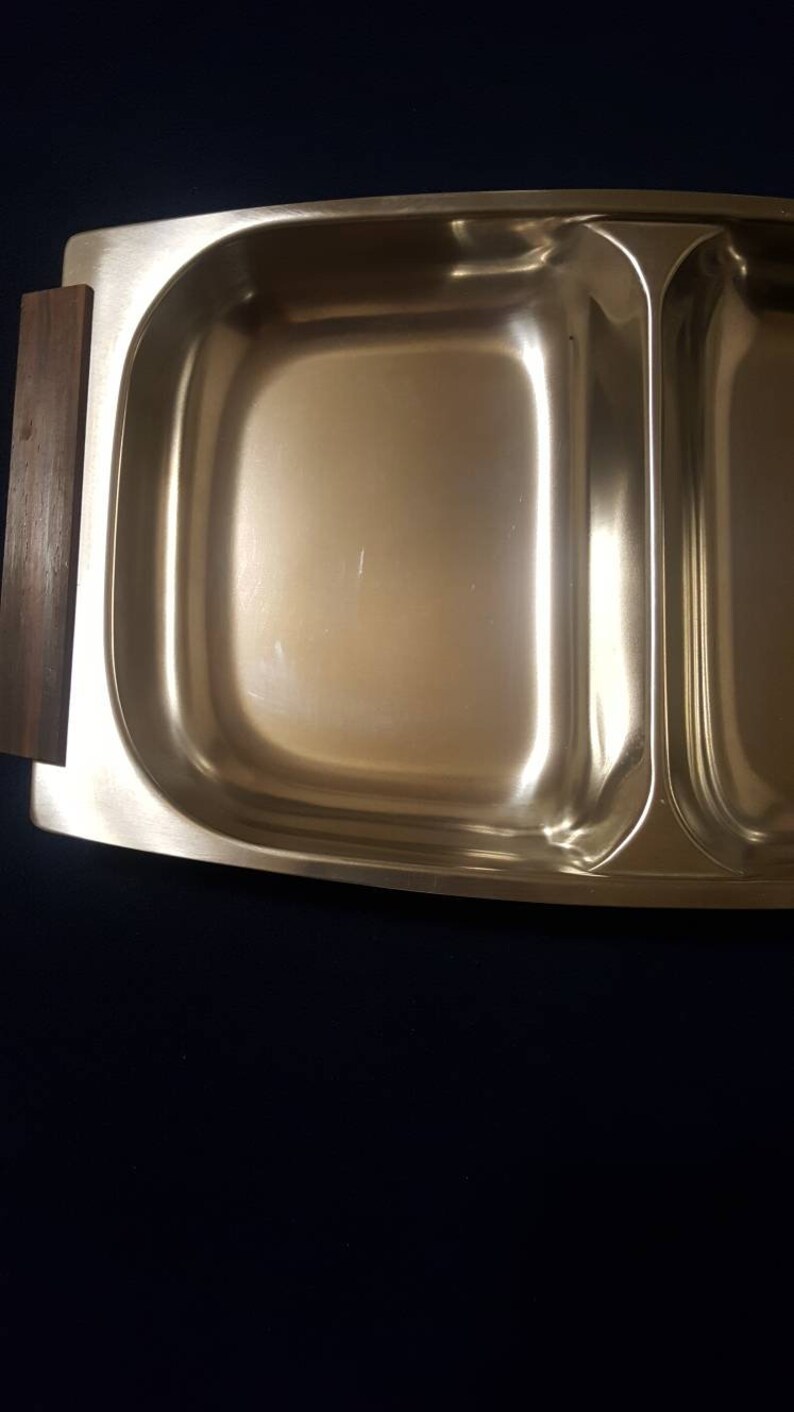 Vintage STAINLESS STEEL Divided Vegetable Dish Mid Century Decor 1970s image 5
