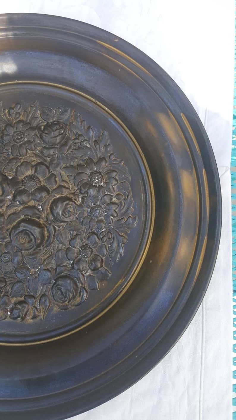 Vintage Large Brass Tray Wall Hanging Etsy