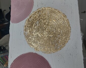 Minimalist Mauve and Gold Textured Abstract Accent Canvas Art