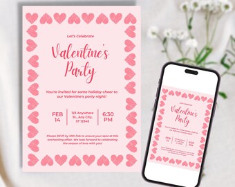 Valentines day Party Invitation | Digital Invitation | Editable Invitation Template | Phone Invitation | Minimalist Valentine Invite