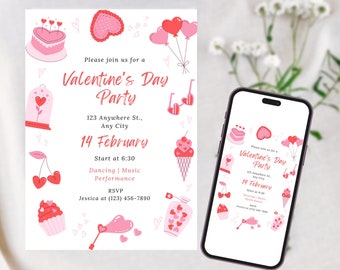 Valentines day Party Invitation | Digital Invitation | Editable Invitation Template | Phone Invitation | Minimal Valentine Invite