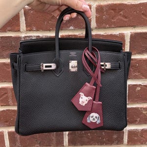 Hand-Painted Leather Pet Portrait Bag Charm: Custom Dog Memorial