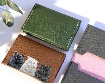 Custom Leather wallet, Hand painted pet portrait on leather cardholder, Custom leather card holder dog wallet, Cat wallet