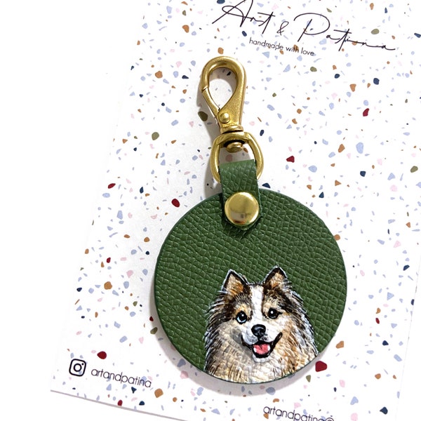 Custom Pet Keychain, Hand painted bag charm, Pet portrait, Leather Keychain, Dog keyring, Pet keychain charm, Pet memorial, Pet gift
