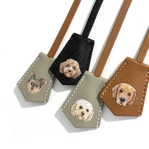 Breloque pour chien peinte à la main personnalisée, breloque portrait en cuir pour animal de compagnie, cadeau personnalisé pour animal de compagnie, breloque de sac à main, breloque pour bagage, breloque pour chien, plaque d'identité