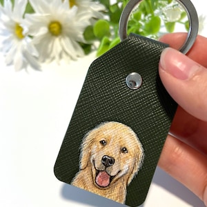 Custom Dog Keychain, Hand painted pet portrait, Peekaboo Pet, Pet Painting, Leather Keychain, Keyring, Pet Art, Cat Portrait, Pet Portrait image 7