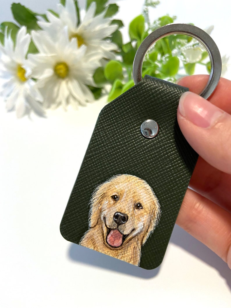 Custom Dog Keychain, Hand painted pet portrait, Peekaboo Pet, Pet Painting, Leather Keychain, Keyring, Pet Art, Cat Portrait, Pet Portrait image 7