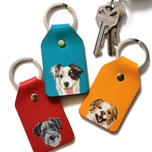 Custom Dog Keychain, Hand painted pet portrait, Peekaboo Pet, Pet Painting, Leather Keychain, Keyring, Pet Art, Cat Portrait, Pet Portrait image 4