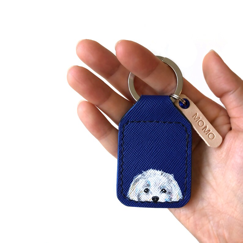 Custom Dog keychain Peekaboo Pet Portrait Leather Keychain Etsy