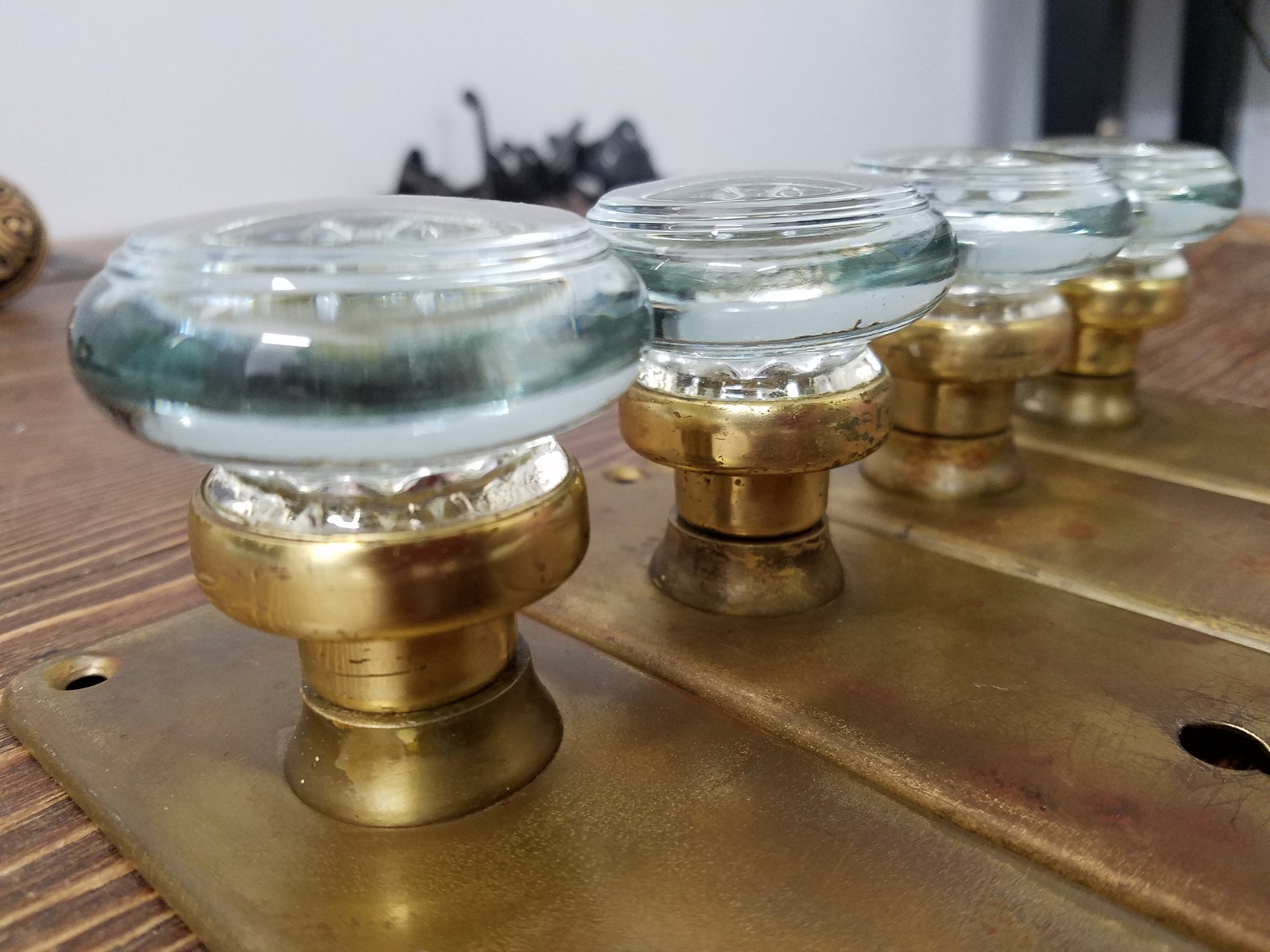 Antique Glass Dummy Door Knobs Round Dexter Glass on Wrought Etsy