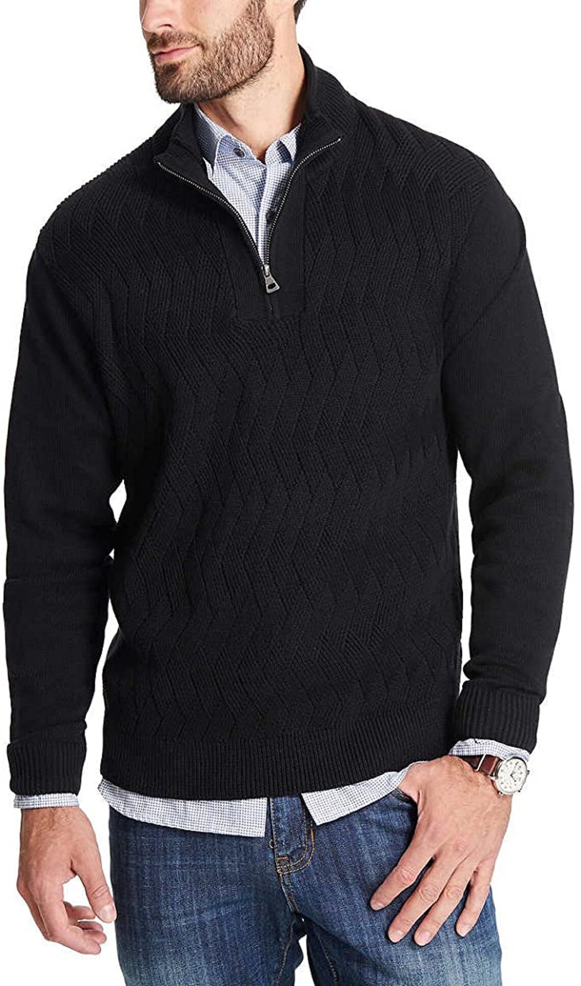 Weatherproof Mens 1/4 Zip Sweater Black M Etsy