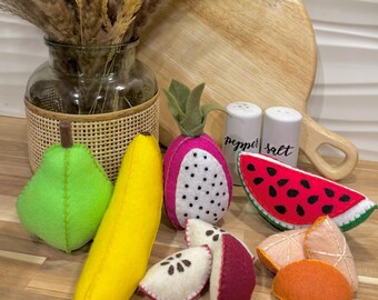 Set di cibo per giocare con la frutta in feltro fatto a mano - Giocattolo da cucina finto, Montessori, frutta di peluche morbida, pezzi rimovibili, regalo di gioco fantasioso per bambini