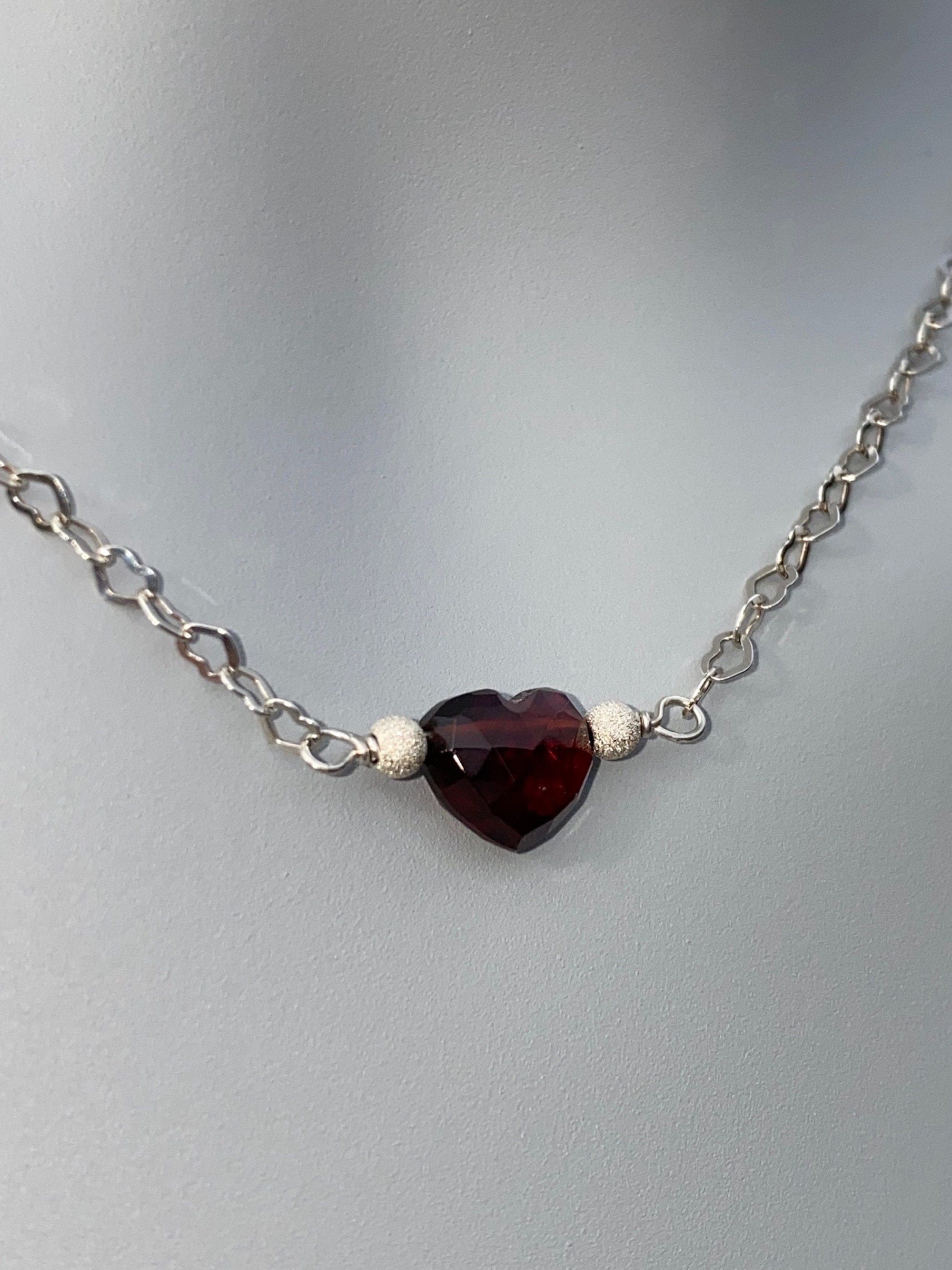 Heart Charm Necklace / Genuine Necklace / Valentines Necklace / January Birthstone
