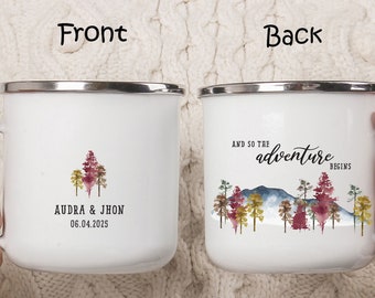 Personalized Fall Wedding Favor, Engagement Anniversary Bridal Shower Gift, Funny Couple Camping Mug, Autumn Mountain Wedding Mug H032