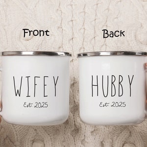 Personalized Engagement Anniversary Bridal Shower Gift, Hubby & Wifey Campfire Mug, Couple Gift, Christmas Gift, Wedding favor Idea H012
